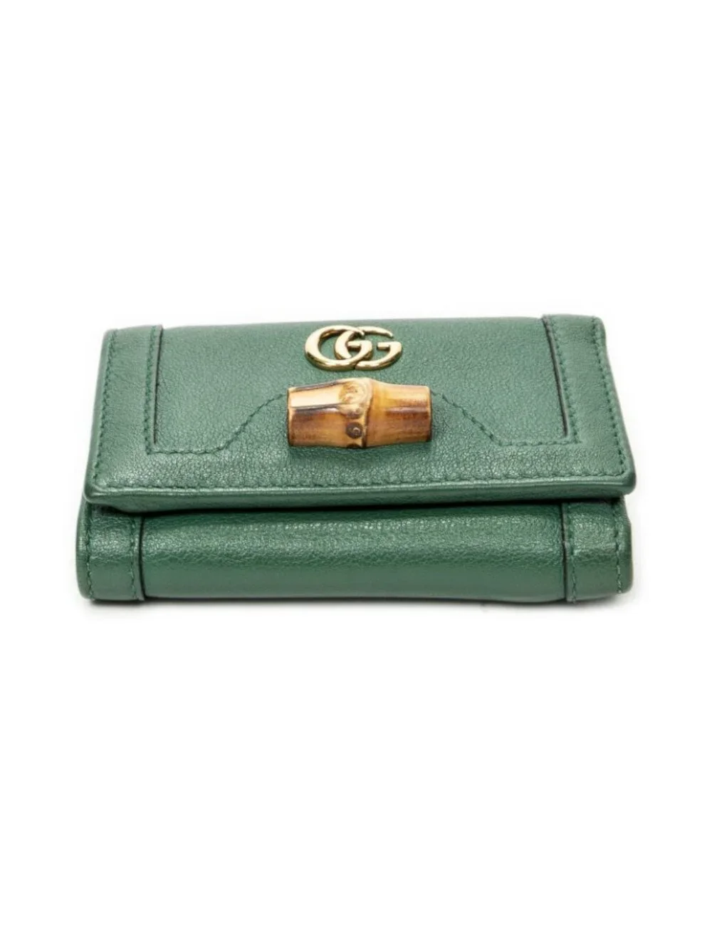 ★SOLD★ Gucci GG Diana Bamboo Trifold Wallet Green Calfskin Leather - Picture 15 of 15